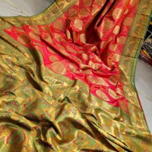 অরিজিনাল ইন্ডিয়ান খাদ্দি জাল কাতান শাড়ী